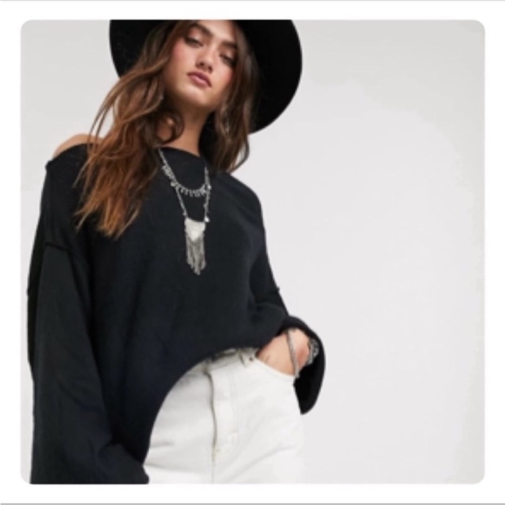 Free People We the Free Black Main Squeeze Hacci Top Size Large - Picture 2 of 9